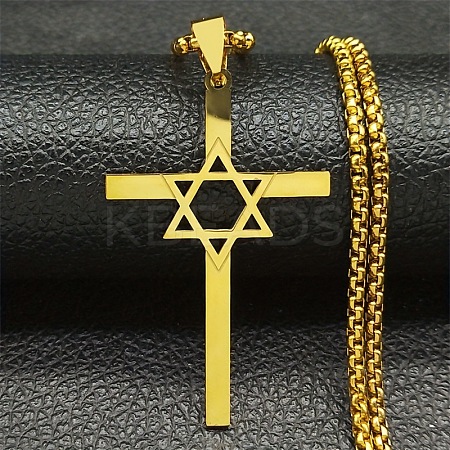 304 Stainless Steel Cross with Star of David Pendant Necklaces FS-WG66E8B-02-1