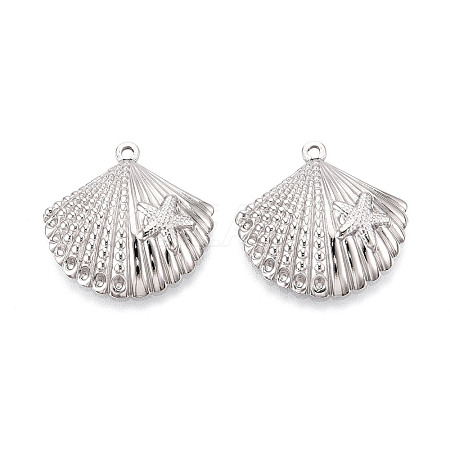304 Stainless Steel Shell Shape with Starfish Pendants STAS-T069-45P-1