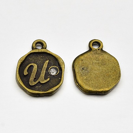 Antique Bronze Plated Alloy Rhinestone Charms ALRI-J152-U-NF-1