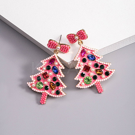 Christmas Trees with Bowknot Alloy Dangle Stud Earrings for Women EJEW-Z078-01B-1