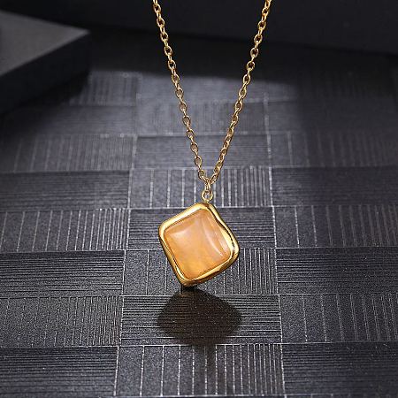 Natural Rose Quartz Rhombus Pendant Necklace with Brass Chains VW7781-1-1