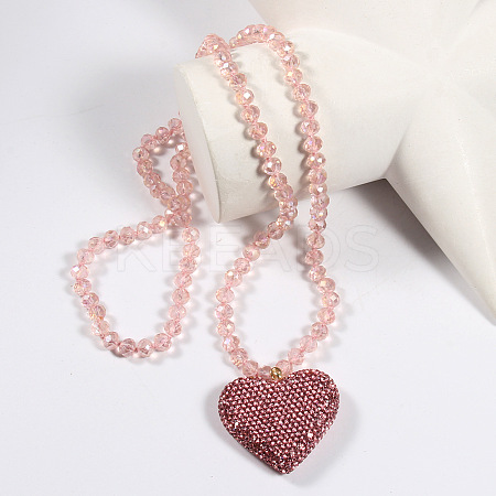 Valentine's Day Heart Alloy Rhinestone Pendant Glass Beaded Necklaces for Women FS-WG456B3-02-1