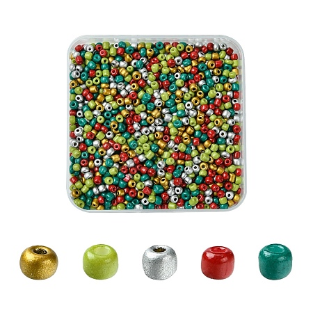 50G 5 Colors Christmas Theme Baking Paint Glass Seed Beads SEED-YW0002-62B-1