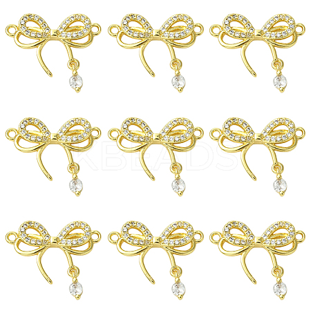 10Pcs Rack Plating Brass Pave Clear Cubic Zirconia Bowknot Connector Charms KK-SC0006-74-1