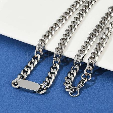 7MM 304 Stainless Steel Cuban Link Chain Necklaces for Women Men NJEW-Z093-03P-1