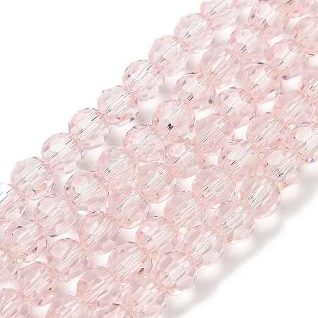 Misty Rose Color Faceted(32 Facets) Round Glass Beads Strands X-EGLA-J042-6mm-19-1