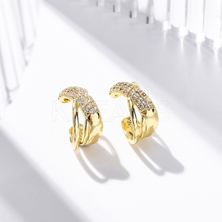Rack Plating Brass Micro Pave Clear Cubic Zirconia Cuff Earrings EJEW-H147-02G-1