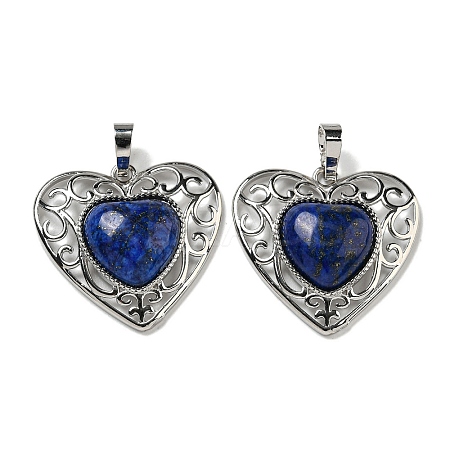 Natural Lapis Lazul Dyed Peach Love Heart Pendants G-G158-01B-1