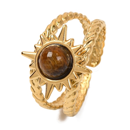 Round Natural Tiger Eye Finger Rings RJEW-Q822-39G-02-1