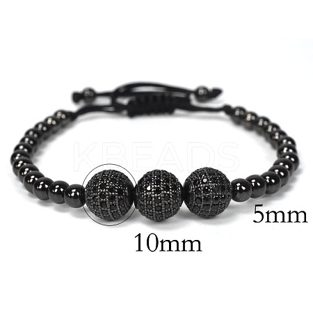 Adjustable Brass with Black Cubic Zirconia Beaded Braided Bracelets MK6347-3-1