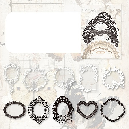 10Pcs 10 Styles Vintage Lace Waterproof PET Stickers Sets DIY-M066-05B-1