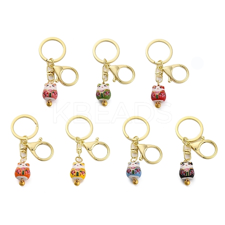 Fortune Cat Porcelain Pendant Keychain KEYC-G064-02-1