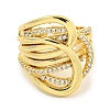 Rack Plating Brass Micro Pave Cubic Zirconia Open Cuff Ring for Women RJEW-C082-13G-2