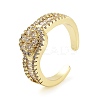 Rack Plating Brass Micro Pave Cubic Zirconia Round Open Cuff Rings for Women RJEW-C080-07G-1