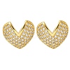 Rack Plating Heart Brass Pave Clear Cubic Zirconia Stud Earrings EJEW-I310-01G-2