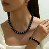Chic Glass Round Beaded Necklaces & Bracelets & Dangle Earrings Sets for Women ZH0007-5