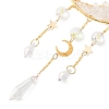 Wire Wrapped Natural Quartz Crystal Chip & Brass Moon Pendant Decorations HJEW-JM01504-04-2