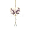 Wire Wrapped Natural Rose Quartz & Amethyst Chip Heart with Tree Pendant Decoration HJEW-FS00019-1