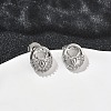 Flat Round with Deer Brass Micro Pave Clear Cubic Zirconia Stud Earrings EJEW-F383-11P-1