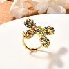 Bowknot 304 Stainless Steel Rhinestone Cuff Rings for Women RJEW-A058-01C-G-1