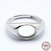 Rhodium Plated 925 Sterling Silver Finger Ring Components STER-G027-02P-1