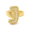 Letter Brass Micro Pave Clear Cubic Zirconia Open Cuff Ring for Women RJEW-N046-03J-G-2