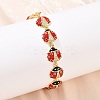 Brass Micro Pave Clear Cubic Zirconia with Enamel Red Ladybug Link Chain Bracelets for Women BJEW-L707-02G-3