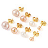 6Pcs 3 Colors Natural Cultured Freshwater Pearl Stud Earrings EJEW-TAC00027-10