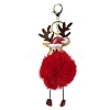 Imitation Rex Rabbit Fur & PU Leather Christmas Reindeer Pendant Keychain LS-KEYC-K018-03KCG-02-1