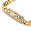 Brass Micro Pave Clear Cubic Zirconia Curved Rectangle with Hollow Heart Cuban Link Chains Bracelets for Women BJEW-M322-03G-A-2