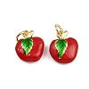 Brass Enamel Fruit Apple Charms KK-I377-04G-B-2
