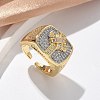 Brass Micro Pave Clear Cubic Zirconia Cuff Rings for Women RJEW-U041-06G-1