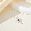 925 Sterling Silver Deep Pink Cubic Zirconia Cross Pendant Necklaces for Women FS-WGC3BD8-01-2