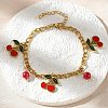 304 Stainless Steel Enamel Cherry Charm Bracelets BJEW-M095-01G-1
