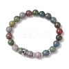 Natural Indian Agate Beaded Stretch Bracelets for Women Men BJEW-JB12690-1