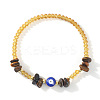 Natural Tiger Eye Chip & Brass Evil Eye & Glass Beaded Stretch Bracelets for Daily Wear PI9480-1-1