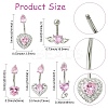 5Pcs 5 Styles Heart Teardrop 304 Stainless Steel Pearl Pink Cubic Zirconia Curved Barbell Belly Rings AJEW-CJ0001-58-2