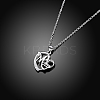 Mother's Day Gifts Silver Plated Brass Cubic Zirconia Heart with Mom Pendant Necklaces NJEW-BB16173-4