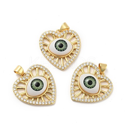 Heart with Eye Brass Micro Pave Clear Cubic Zirconia Pendants KK-G419-07G-02-1