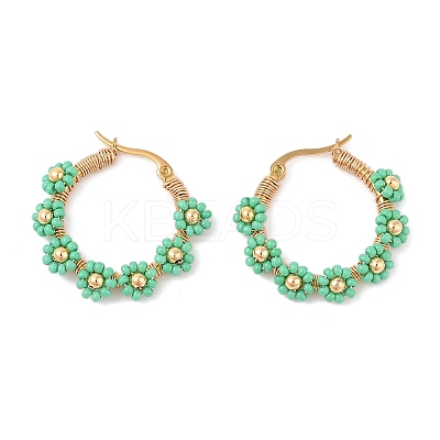 PVD Vacuum Plating 304 Stainless Steel Flower Hoop Earrings EJEW-U017-01G-02-1