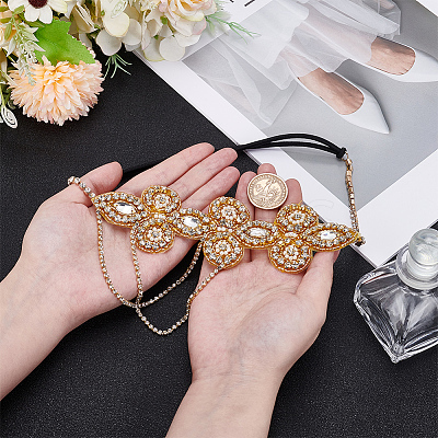 Glass Rhinestone HeadBands for Women OHAR-WH0021-74G-1