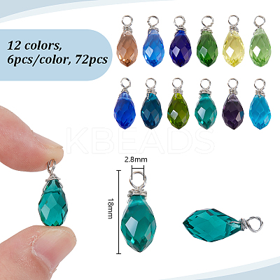 72Pcs 12 Colors Glass Pendants PALLOY-GA00011-1