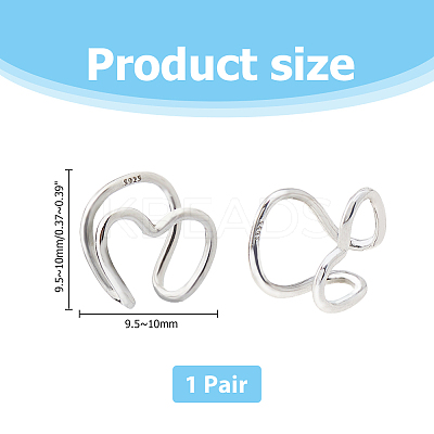 1 Pair 925 Sterling Silver Heart Cuff Earrings for Women EJEW-HS0001-04-1