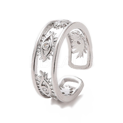 Clear Cubic Zirconia Eye Open Cuff Rings RJEW-P083-02P-1
