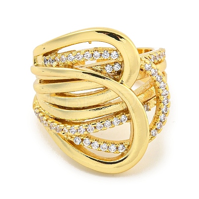 Rack Plating Brass Micro Pave Cubic Zirconia Open Cuff Ring for Women RJEW-C082-13G-1