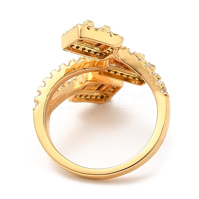 Rack Plating Brass Rectangle Open Cuff Rings with Cubic Zirconia RJEW-D008-07G-1