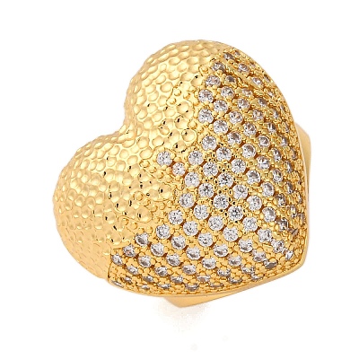 Brass Micro Pave Cubic Zirconia Adjustable Open Cuff Rings for Women RJEW-A072-02G-1