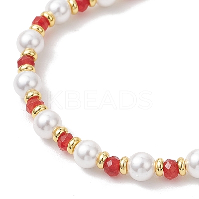 Shell Pearl & Dyed Natural Malaysia Jade Round Beaded Bracelets for Women BJEW-JB12031-01-1