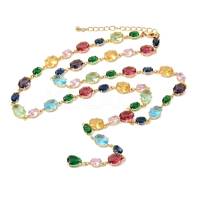 Brass Pave Colorful Cubic Zirconia Geometric Link Chain Necklaces NJEW-C111-03C-1
