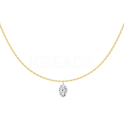 Clear Cubic Zirconia Oval Pendant 925 Sterling Silver Cable Chain Necklaces for Women NJEW-S457-02G-1
